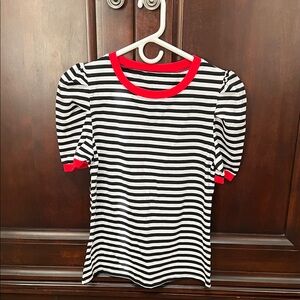 Striped Black and White Top with Red Accents